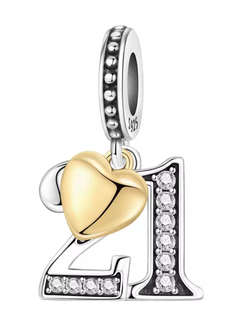 Pandora Two-Tone '21' Charm with Gold Heart and Silver Crystals